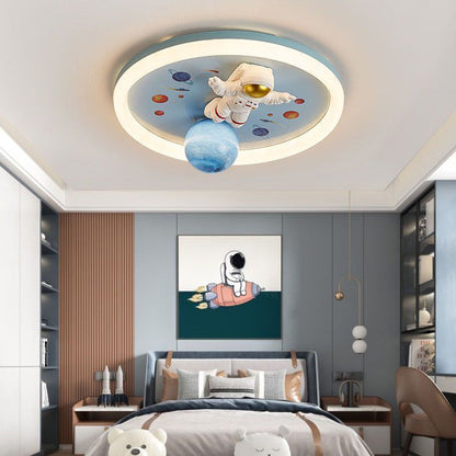 Contemporary Creative Cartoon Kids Space Astronaut Resin Iron Acrylic LED Flush Mount Lighting For Bedroom