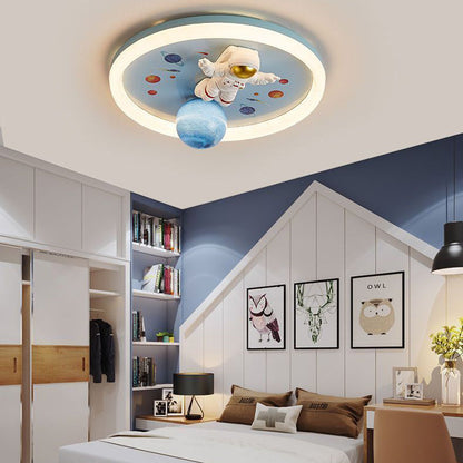 Contemporary Creative Cartoon Kids Space Astronaut Resin Iron Acrylic LED Flush Mount Lighting For Bedroom
