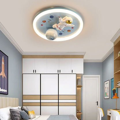 Contemporary Creative Cartoon Kids Space Astronaut Resin Iron Acrylic LED Flush Mount Lighting For Bedroom