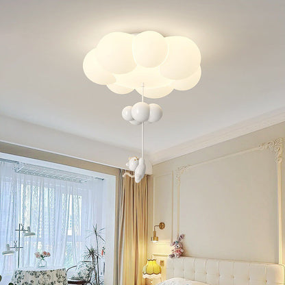 Contemporary Creative Cartoon Kids Kitten Star Moon Cloud Iron PE LED Flush Mount Ceiling Light For Bedroom