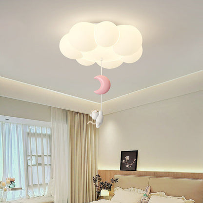 Contemporary Creative Cartoon Kids Kitten Star Moon Cloud Iron PE LED Flush Mount Ceiling Light For Bedroom