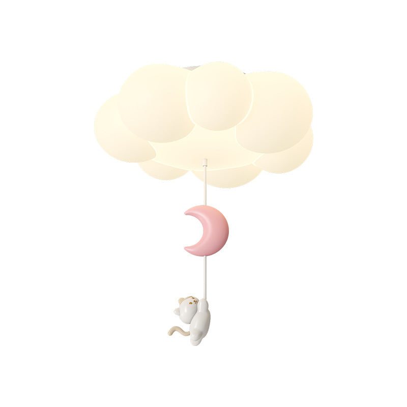 Contemporary Creative Cartoon Kids Kitten Star Moon Cloud Iron PE LED Flush Mount Ceiling Light For Bedroom