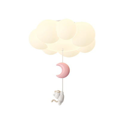 Contemporary Creative Cartoon Kids Kitten Star Moon Cloud Iron PE LED Flush Mount Ceiling Light For Bedroom