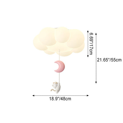 Contemporary Creative Cartoon Kids Kitten Star Moon Cloud Iron PE LED Flush Mount Ceiling Light For Bedroom