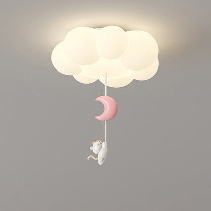 Contemporary Creative Cartoon Kids Kitten Star Moon Cloud Iron PE LED Flush Mount Ceiling Light For Bedroom