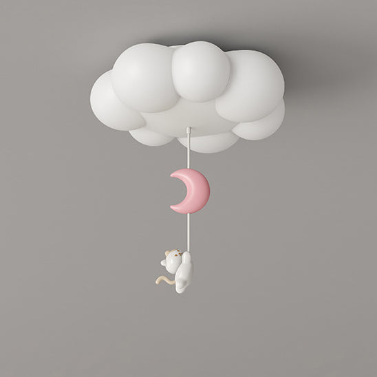Contemporary Creative Cartoon Kids Kitten Star Moon Cloud Iron PE LED Flush Mount Ceiling Light For Bedroom