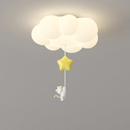 Contemporary Creative Cartoon Kids Kitten Star Moon Cloud Iron PE LED Flush Mount Ceiling Light For Bedroom