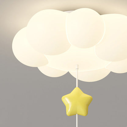 Contemporary Creative Cartoon Kids Kitten Star Moon Cloud Iron PE LED Flush Mount Ceiling Light For Bedroom