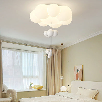 Contemporary Creative Cartoon Kids Kitten Star Moon Cloud Iron PE LED Flush Mount Ceiling Light For Bedroom