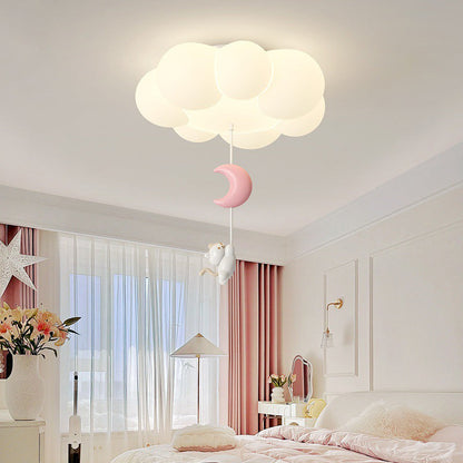 Contemporary Creative Cartoon Kids Kitten Star Moon Cloud Iron PE LED Flush Mount Ceiling Light For Bedroom