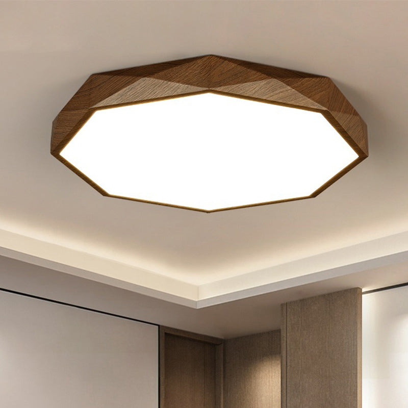 Modern Simplicity Wood Grain Octagonal Shape Iron Acrylic LED Flush Mount Ceiling Light For Bedroom