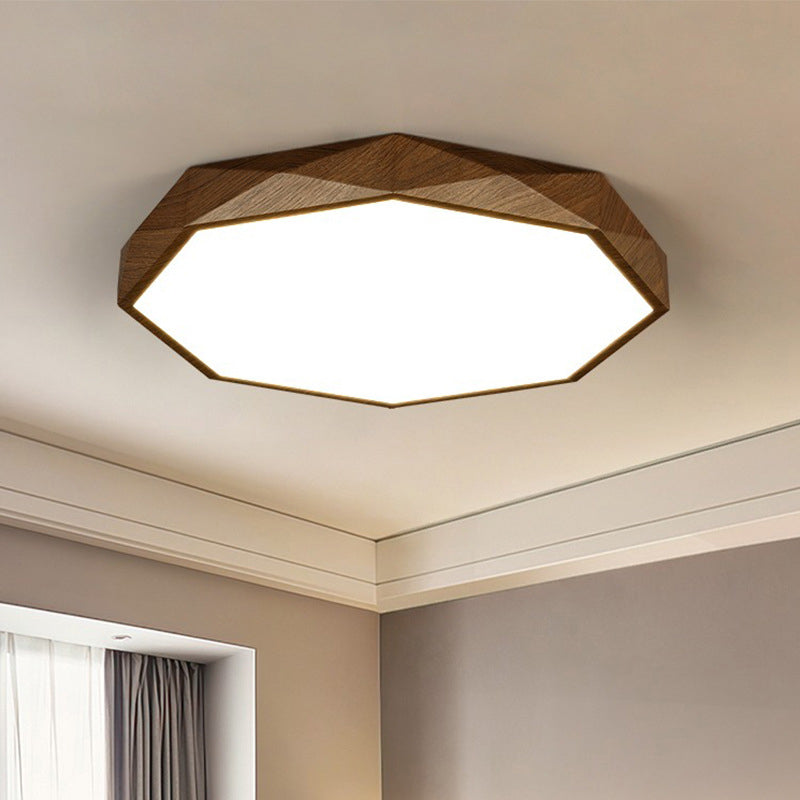 Modern Simplicity Wood Grain Octagonal Shape Iron Acrylic LED Flush Mount Ceiling Light For Bedroom
