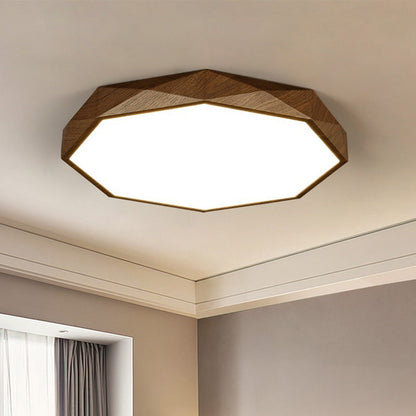 Modern Simplicity Wood Grain Octagonal Shape Iron Acrylic LED Flush Mount Ceiling Light For Bedroom