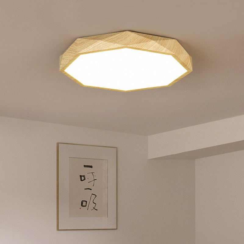 Modern Simplicity Wood Grain Octagonal Shape Iron Acrylic LED Flush Mount Ceiling Light For Bedroom