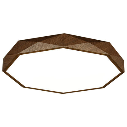 Modern Simplicity Wood Grain Octagonal Shape Iron Acrylic LED Flush Mount Ceiling Light For Bedroom
