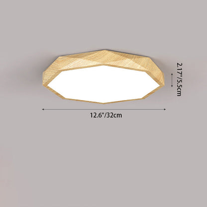 Modern Simplicity Wood Grain Octagonal Shape Iron Acrylic LED Flush Mount Ceiling Light For Bedroom