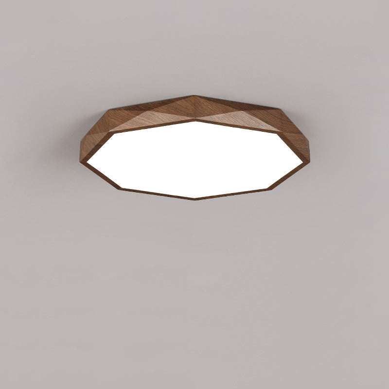 Modern Simplicity Wood Grain Octagonal Shape Iron Acrylic LED Flush Mount Ceiling Light For Bedroom
