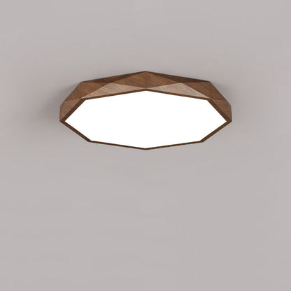 Modern Simplicity Wood Grain Octagonal Shape Iron Acrylic LED Flush Mount Ceiling Light For Bedroom