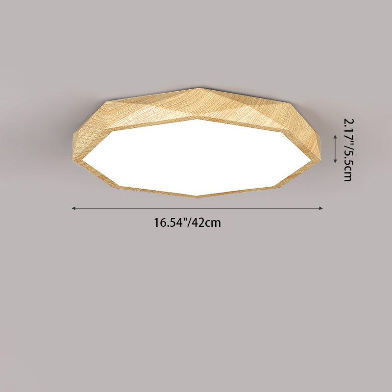 Modern Simplicity Wood Grain Octagonal Shape Iron Acrylic LED Flush Mount Ceiling Light For Bedroom