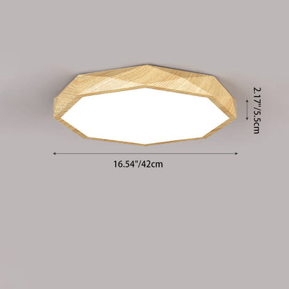 Modern Simplicity Wood Grain Octagonal Shape Iron Acrylic LED Flush Mount Ceiling Light For Bedroom