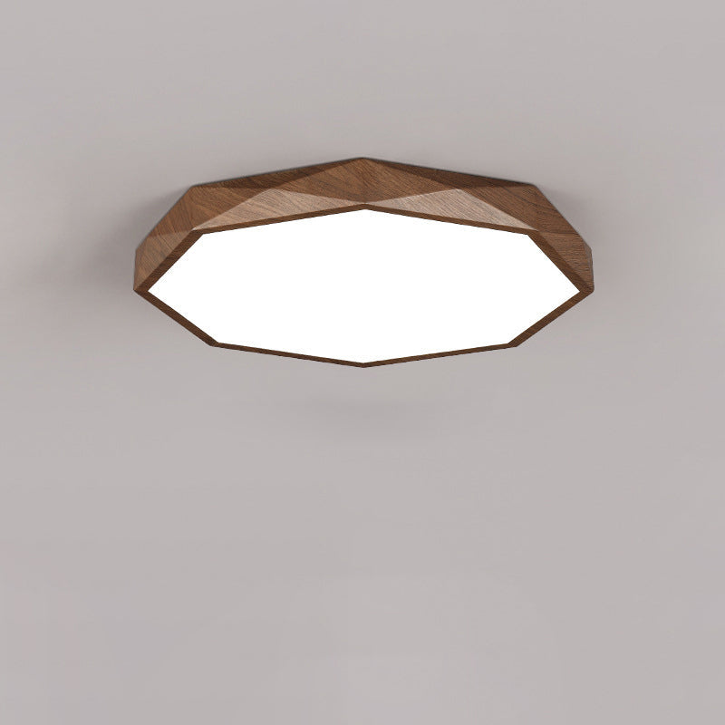 Modern Simplicity Wood Grain Octagonal Shape Iron Acrylic LED Flush Mount Ceiling Light For Bedroom