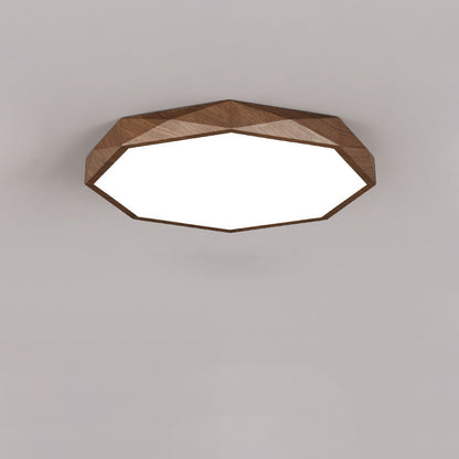 Modern Simplicity Wood Grain Octagonal Shape Iron Acrylic LED Flush Mount Ceiling Light For Bedroom