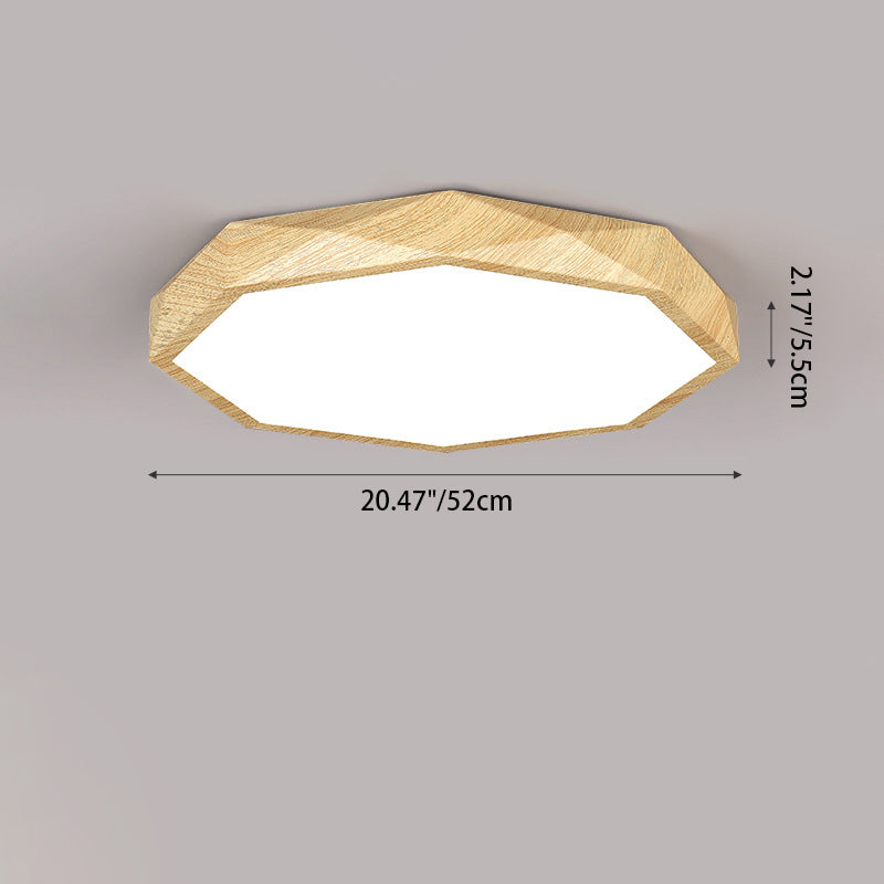 Modern Simplicity Wood Grain Octagonal Shape Iron Acrylic LED Flush Mount Ceiling Light For Bedroom