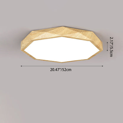 Modern Simplicity Wood Grain Octagonal Shape Iron Acrylic LED Flush Mount Ceiling Light For Bedroom