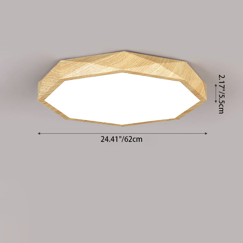 Modern Simplicity Wood Grain Octagonal Shape Iron Acrylic LED Flush Mount Ceiling Light For Bedroom