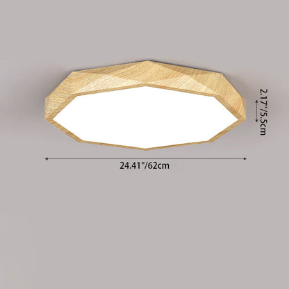 Modern Simplicity Wood Grain Octagonal Shape Iron Acrylic LED Flush Mount Ceiling Light For Bedroom