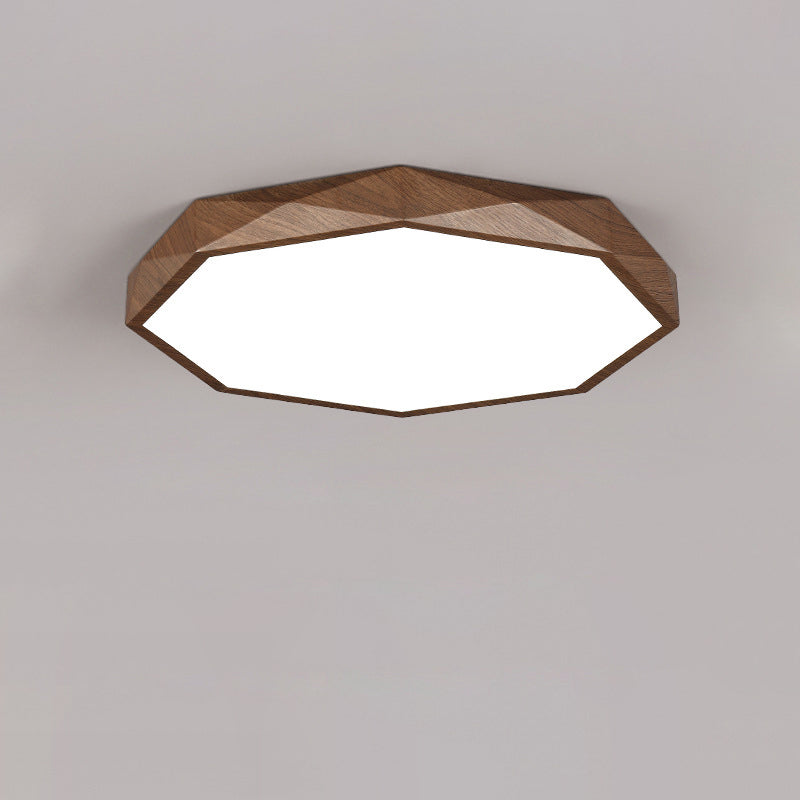 Modern Simplicity Wood Grain Octagonal Shape Iron Acrylic LED Flush Mount Ceiling Light For Bedroom