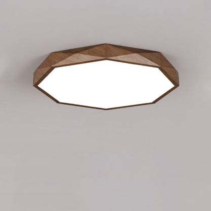 Modern Simplicity Wood Grain Octagonal Shape Iron Acrylic LED Flush Mount Ceiling Light For Bedroom