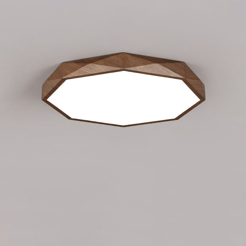 Modern Simplicity Wood Grain Octagonal Shape Iron Acrylic LED Flush Mount Ceiling Light For Bedroom