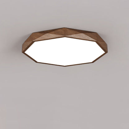 Modern Simplicity Wood Grain Octagonal Shape Iron Acrylic LED Flush Mount Ceiling Light For Bedroom