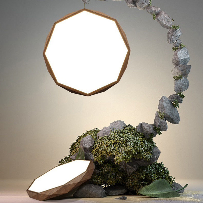 Modern Simplicity Wood Grain Octagonal Shape Iron Acrylic LED Flush Mount Ceiling Light For Bedroom