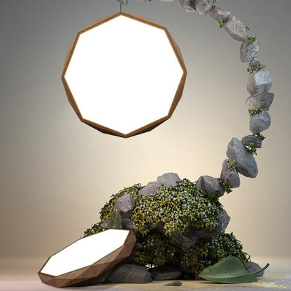Modern Simplicity Wood Grain Octagonal Shape Iron Acrylic LED Flush Mount Ceiling Light For Bedroom
