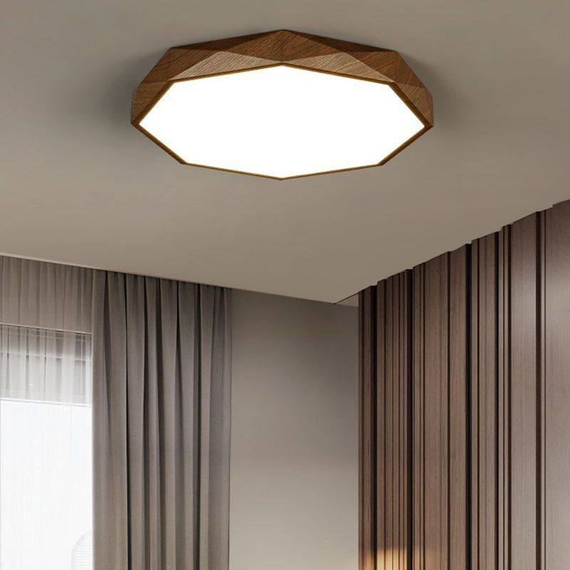 Modern Simplicity Wood Grain Octagonal Shape Iron Acrylic LED Flush Mount Ceiling Light For Bedroom