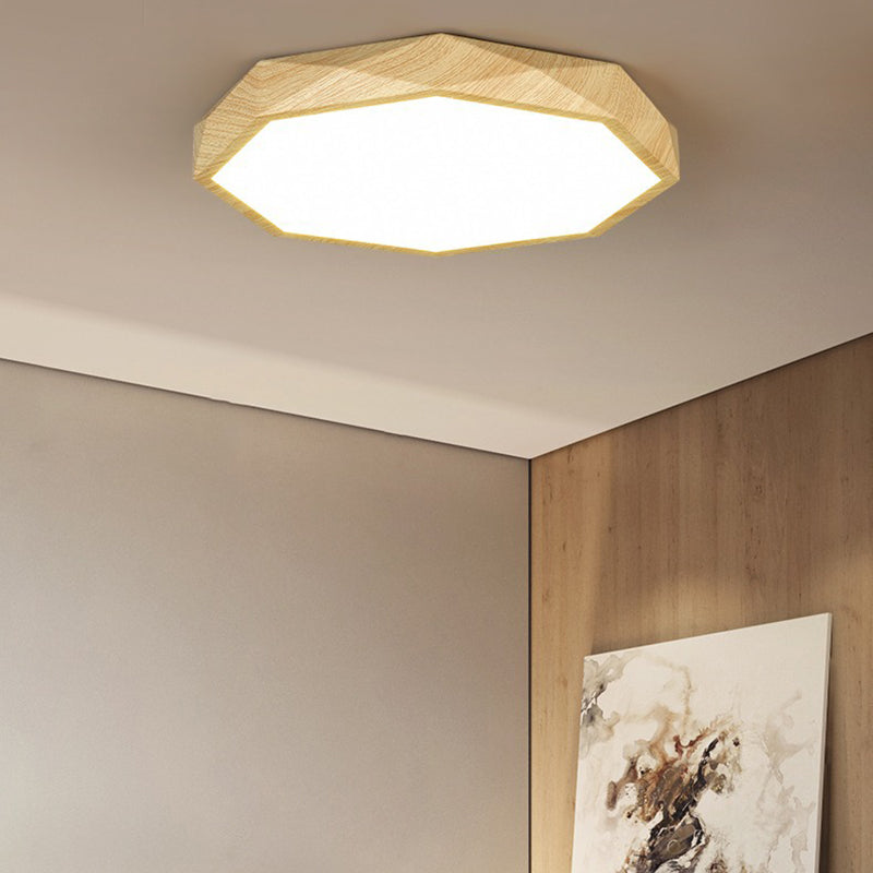Modern Simplicity Wood Grain Octagonal Shape Iron Acrylic LED Flush Mount Ceiling Light For Bedroom