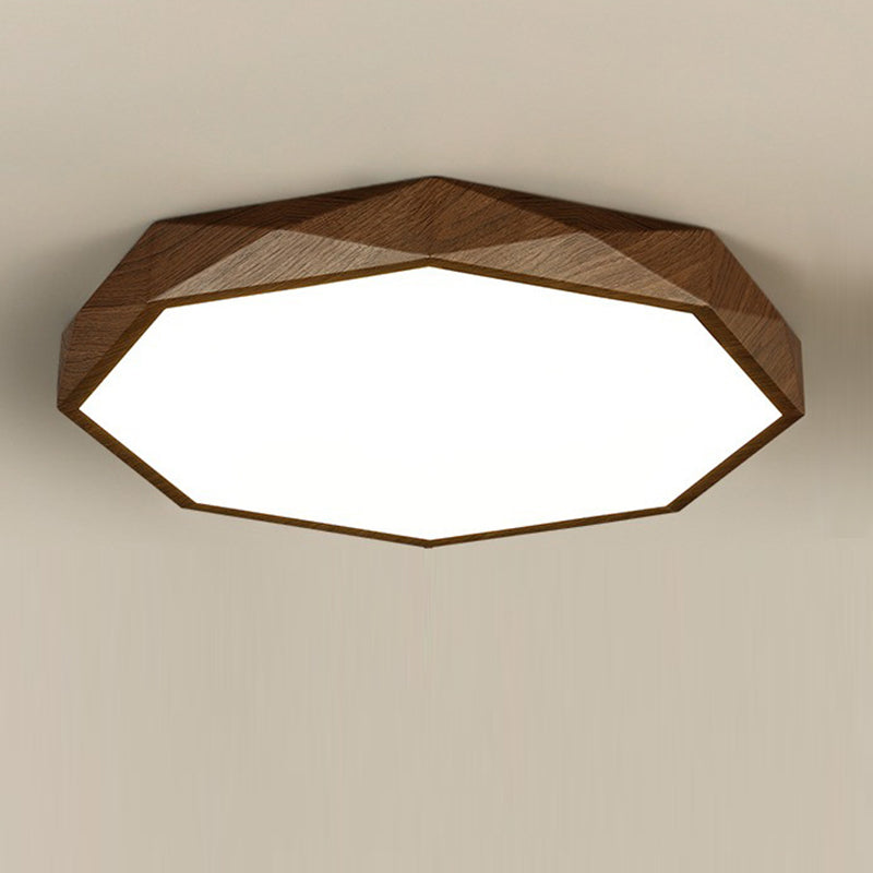 Modern Simplicity Wood Grain Octagonal Shape Iron Acrylic LED Flush Mount Ceiling Light For Bedroom