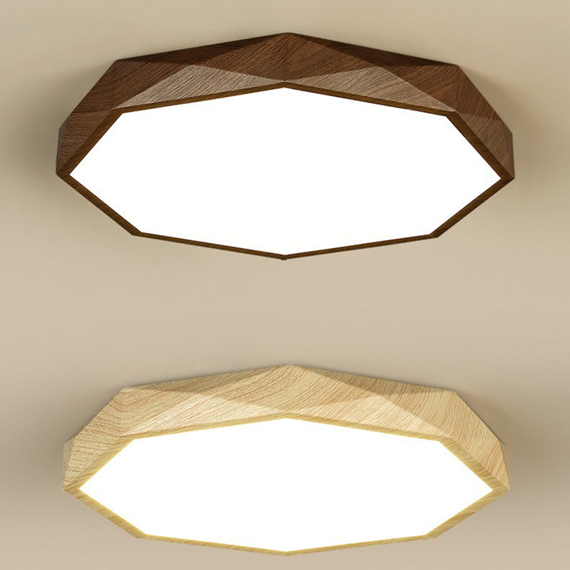 Modern Simplicity Wood Grain Octagonal Shape Iron Acrylic LED Flush Mount Ceiling Light For Bedroom