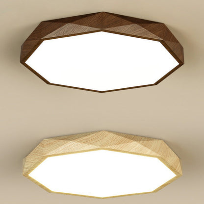 Modern Simplicity Wood Grain Octagonal Shape Iron Acrylic LED Flush Mount Ceiling Light For Bedroom