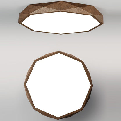Modern Simplicity Wood Grain Octagonal Shape Iron Acrylic LED Flush Mount Ceiling Light For Bedroom