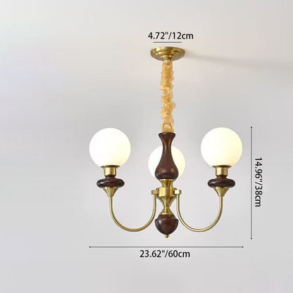 Contemporary Retro Magic Bean Branch Spherical Glass Hardware Wood 3/6/8-Light Chandelier For Living Room