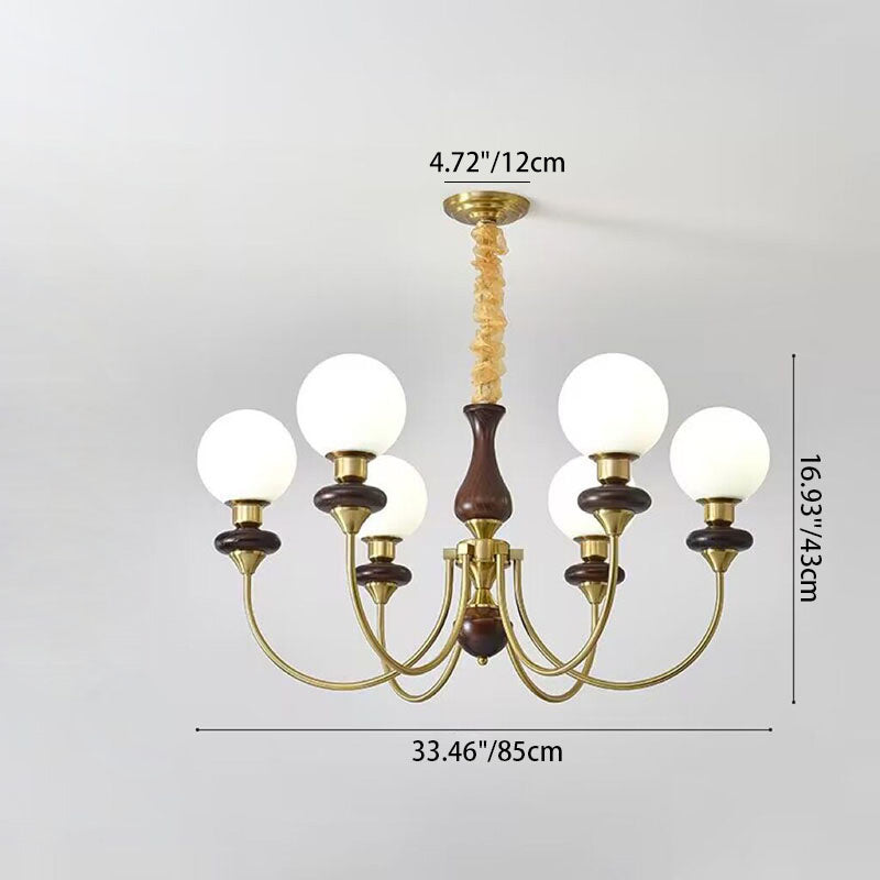 Contemporary Retro Magic Bean Branch Spherical Glass Hardware Wood 3/6/8-Light Chandelier For Living Room