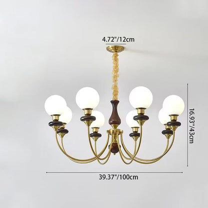 Contemporary Retro Magic Bean Branch Spherical Glass Hardware Wood 3/6/8-Light Chandelier For Living Room