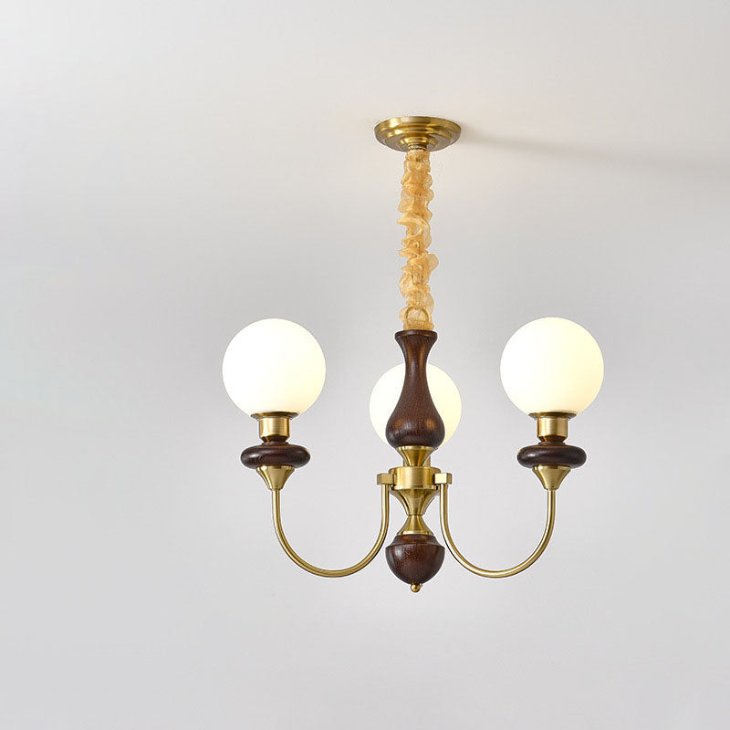 Contemporary Retro Magic Bean Branch Spherical Glass Hardware Wood 3/6/8-Light Chandelier For Living Room