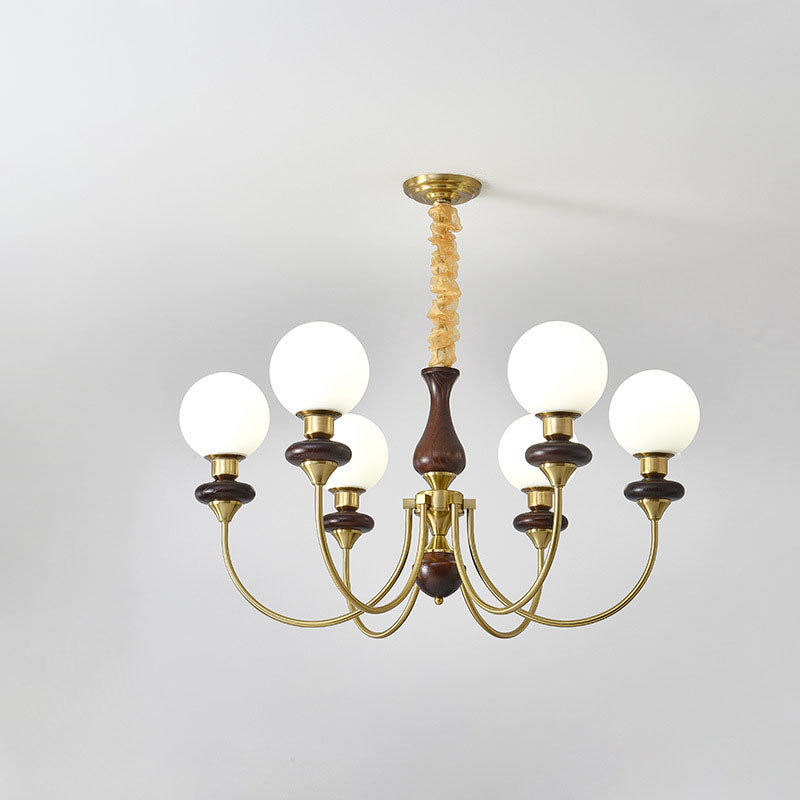 Contemporary Retro Magic Bean Branch Spherical Glass Hardware Wood 3/6/8-Light Chandelier For Living Room