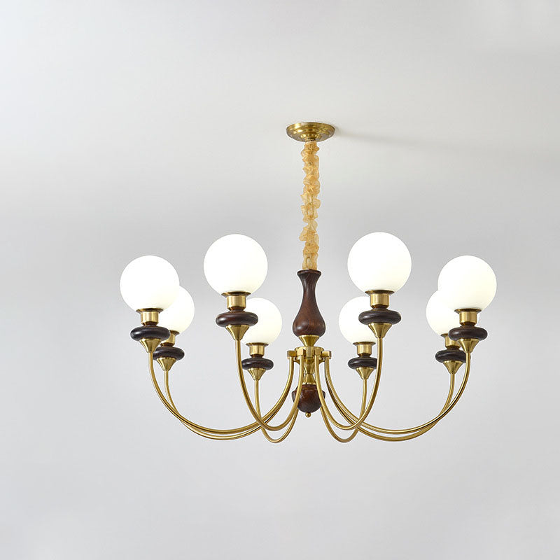 Contemporary Retro Magic Bean Branch Spherical Glass Hardware Wood 3/6/8-Light Chandelier For Living Room