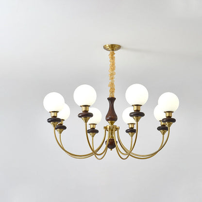 Contemporary Retro Magic Bean Branch Spherical Glass Hardware Wood 3/6/8-Light Chandelier For Living Room