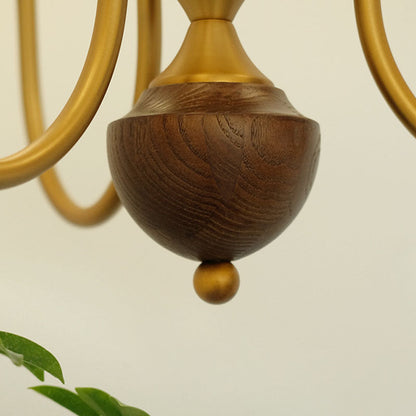 Contemporary Retro Magic Bean Branch Spherical Glass Hardware Wood 3/6/8-Light Chandelier For Living Room